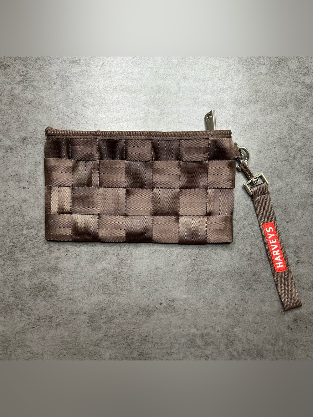 Harveys The Original Seatbelt Bag Woven Brown Clutch Wristlet